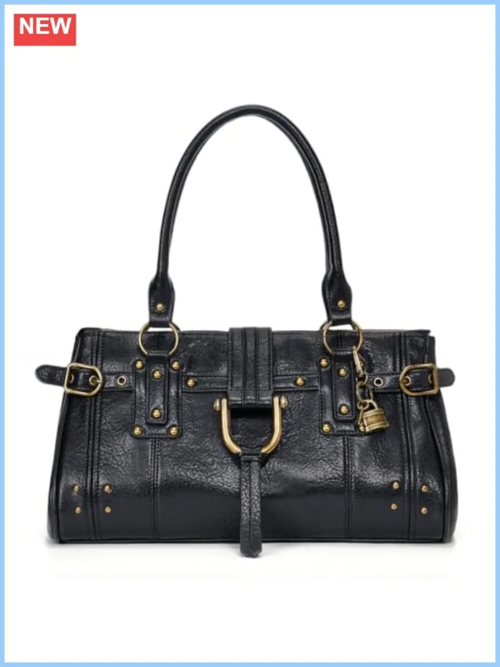 Slouchy Tote Bag Karlie Lock Shoulder Bag Y2K Hobo Purse Soft PU Leather